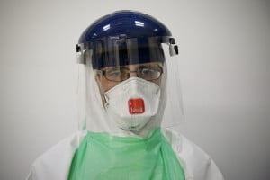 Roger Alcock in his safety suit - DFID - UK Department for International Development