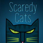 scaredy Cats book promotion image scary cat on blue background Scaredy Cats